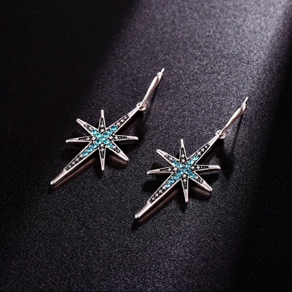 Any 2/$20! Silver Turquoise Crystal Star Earrings - Picture 5 of 8